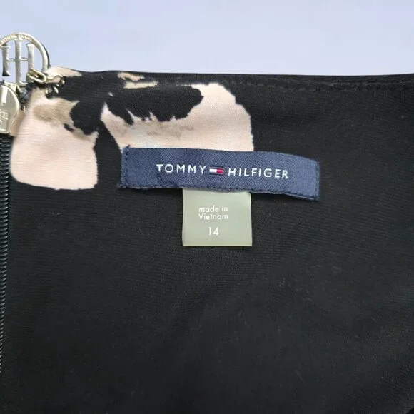 Tommy Hilfiger Floral-Print Bell-Sleeve Mini Dress Black - Size 14 - Picture 5 of 7